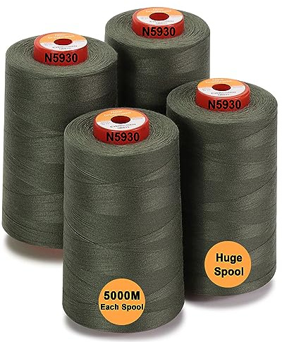New brothread Sytråd i polyester med 28 alternativ, 4 stora konspolar på 5 000 m vardera, 40S/2 (Tex27) för sömnad, quiltning, bitning, serger och overlock - mörkgrön (Evergreen)