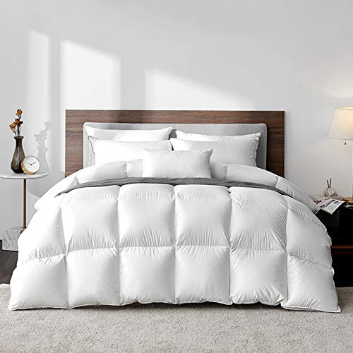 Highland Feather Hungarian White Goose Down Comforter 750 Super Fill Power Fluffy 500 Thread Count Duvet Insert Manufactured in Canada Luxurious Ultra-Soft Cotton Light Breathable - Twin Winter
