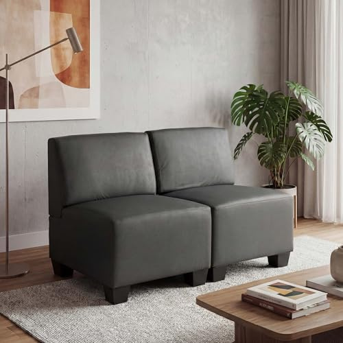Mendler Modular 2-Sitzer Sofa Lyon, Kunstleder - dunkelgrau, ohne Armlehnen | Couch