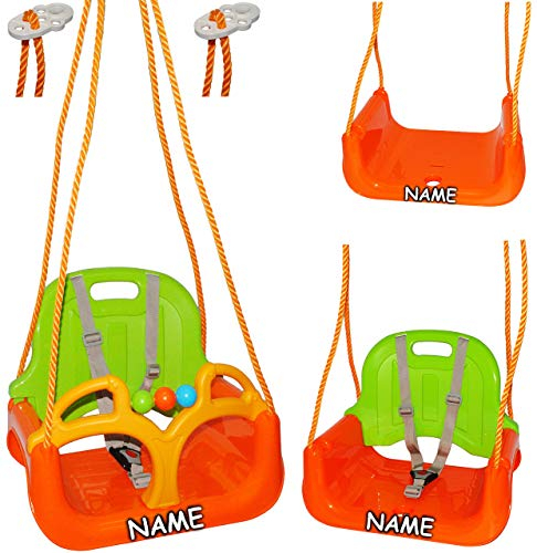 alles-meine.de GmbH 3 in 1 : Babyschaukel - MITWACHSEND - incl. Name - Gitterschaukel - Schaukel für Kinder - Innen und Außen/Garten - für Baby´s Kinder aus Kunststoff/Plasti..