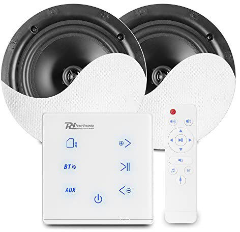 Power Dynamics Powerline A50W Bluetooth Ceiling Speaker Package with 2x NCSS6 6.5 In-Ceiling Speakers, In-Wall Amplifier & Remote - Home Hi-Fi Audio System for TV & Music Streaming