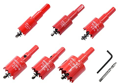 LAIWEI Hole Saw Set, 6pcs High Speed Steel Hole Saws, Drill Bit Set for Wood, PVC, Aluminium, Drywall, 19-35mm