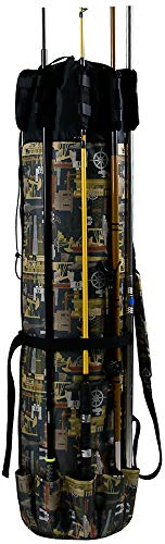 3DTengkit Angelrutentasche, tragbarer Angelruten-Trage-Aufbewahrungstasche hoher Kapazität, multifunktionaler wasserdichter Rutentasche für 5 Stangen und Tackle (Schwarze Tarnung)
