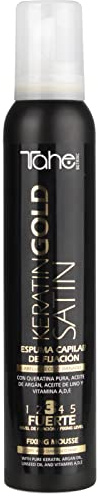 Tahe Botanic - Schiuma di fissaggio per capelli Satin Keratin Gold per capelli secchi o danneggiati, 200 ml (fissaggio 3)