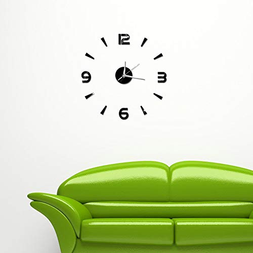 Moderno fai da te senza, orologio da parete adesivo 1mm acrilico specchio orologio cornice da parete 3D decorazione fai da te parete moderna casa ufficio camera da letto (nero) Specchio Adesivo O