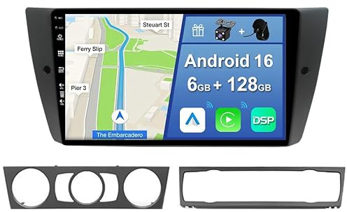 YUNTX [6GB+128GB] Autoradio 2 DIN Android 16 per BMW E90/E91/E92/E93 (2005-2012)-[Incorporato Carplay/Android Auto/DSP/GPS]-IPS 2.5D 9 Touch Screen-Camera+MIC-DAB/Mirror Link/Bluetooth 5.0/WiFi/USB