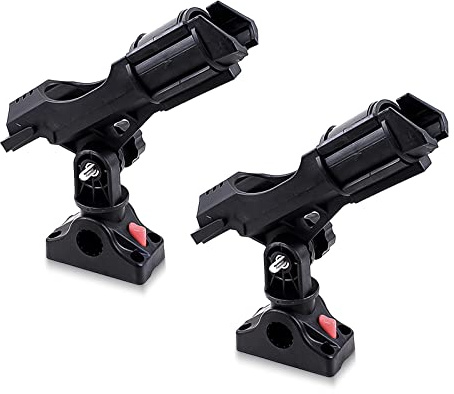 byhsports 2 Pack Fishing Boat Rods Holder with Mount Bracket, Fishing Pole Rod Racks Kit 360 Degree Adjustable, for Boat, Kayaks