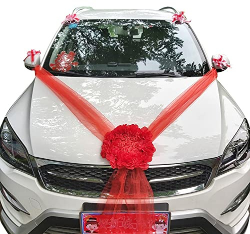 Uposao Bildekoration bröllop, ros bröllopsdekoration girlang motorhuv bröllopsbil dekoration romantisk atmosfär bröllopsdekoration brud par bil bröllop dekoration blomma dekoration bröllopssmycken, röd