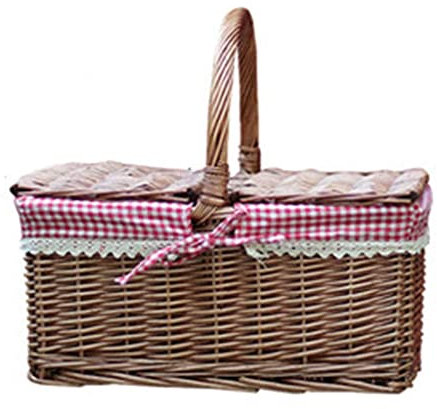 FURLOU Picknickkörbe Handgewebter Handkorb Outdoor Gemüsekorb Eierkorb Rattan Obstkorb 40X30x20cm(Color:Brown)