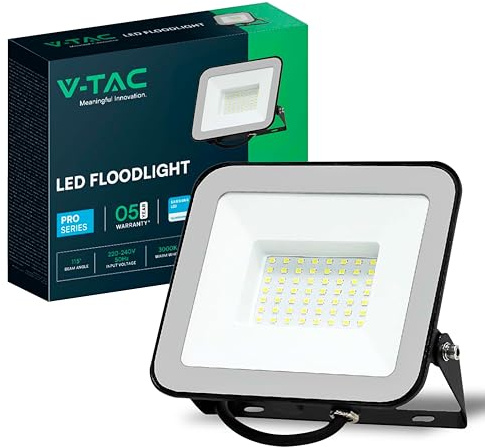 V-TAC Foco LED Exterior 50W [CHIP SAMSUNG] - 4270 Lumen - IP65 - Proyector LED Exterior en Aluminio para Hogar, Jardín, Patio, Parque Garaje - Resistente al Agua - Faros - Luz Blanco Frío 6500K