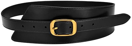 ZacLAy Gürtel für Damen, Lederbund, goldene quadratische Dornschließe, Kummerbund, Körperkorsett, Kummerbund, weiblich, breiter, weicher Gürtel, Schwarz