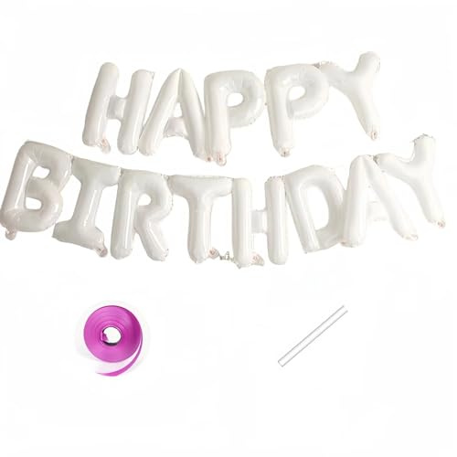 Vthoviwa Happy Birthday Banner Weiß, HAPPY BIRTHDAY Girlande Luftballons Weiß, 16 Zoll Geburtstag Folienballon Alufolie Geburtstagsballon Weiß