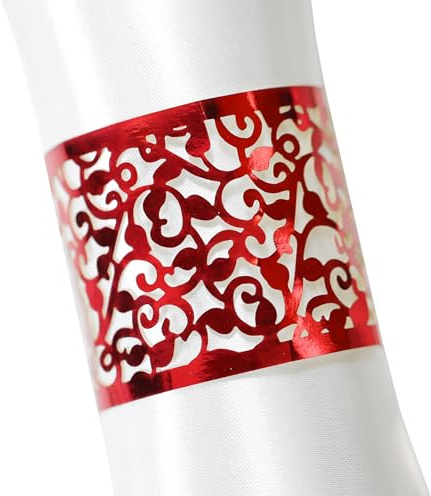 50 Stück Serviettenringe,Papier Serviettenringe Weihnachten Blatt Rebe Serviette Ringe 3D Laser geschnittene Serviettenschnallen Band für Hochzeiten,Partys,Servietten,Tischdekoration,Restaurant-rot