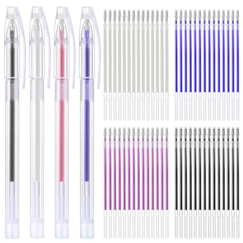 AYWFEY Marqueur de tissu effaçable à chaud, 4 couleurs, 60 recharges + 4 coquilles de stylo pour la couture et la courtepointe, marqueur effaçable à chaud interchangeable pour tissus
