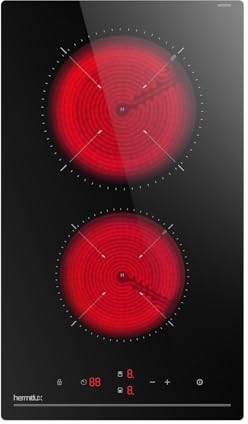 Hermitlux Plaque Vitrocéramique 2 Feux, Encastrable Table de Cuisson Vitrocéramique 28,8cm, 9 Niveaux de Puissance, Verrouillage enfant et minuterie, Convient Pour Toutes Les PoêLes, 3300W