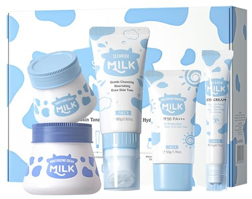 WIMONY Milk Protein Skincare Gift Set 5PCS For Teenage Girls,With Cleanser, Eye Cream, Moisturizer, Sunscreen, Brightening Cream,Facial Care Travel Kit,Mild And Non-Irritating kids skin care products