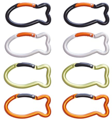 8 Stück Fischförmige Karabiner Clips, Federbelasteter Schnellverschluss Karabiner, Mini Karabiner Schlüsselanhänger für Camping, Angeln, Wandern, Heim Fitnessstudio