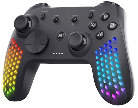 NITHO Wireless Controller per PC/Switch/Android/iOS, Controller Switch Wireless con Sensore a 6 Assi, Luci RGB LED, Doppia Vibrazione, Hall Effect Gamepad Joystick PC