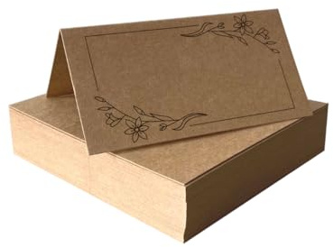 Tischkarten Kraftpapier braun mit Muster | 25, 50, 100 Stück | selbst beschriften | Namensschilder, Platzkarten | für Hochzeit, Geburtstag uvm (25)