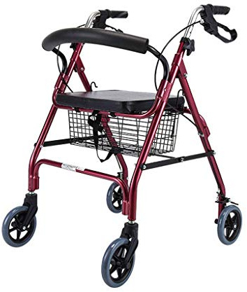 Gehhilfe, Standard-Gehgestelle, Transport-Rollator mit Sitz und 4 Rädern – leichter zusammenklappbarer Roll-Gehhilfe für Senioren – kompakte Mobilitäts-Gehhilfe höhenverstellbar, rote kleine Überrasc