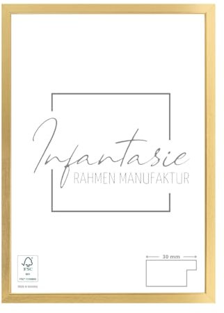 Infantasie 'N°2' Bilderrahmen 50x70 handgefertigt nach Maß | Gold | MDF Holz-Design Collage Rahmen inkl. Kunstglas und Metall Aufhänger (Querformat & Hochformat)