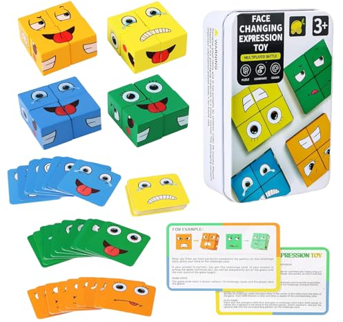 Holzwürfel mit wechselnden Gesichtern, Spielausdrücke, passende Blockpuzzles, Bauspiel, logisches Lernspielzeug, Geburtstagsgeschenk, Montessori-Spielzeug