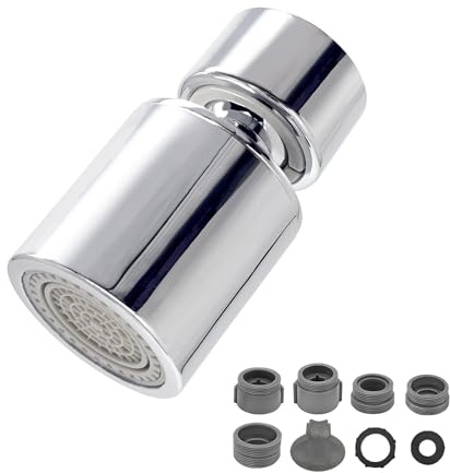 Aireador de grifo giratorio, rotación de 360 grados, repuesto de cabezal de grifo de fregadero de cocina, boquilla de flujo suave y rociador fuerte, rosca hembra de 22 mm (plata), Accesorios Cocina