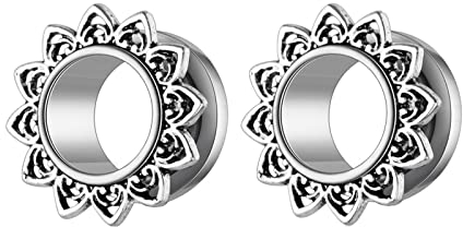 BCughia Ohrringe Tunnel Edelstahl 6mm Ohrringe Plugs Männer mit Blütenrand Tunnel Ohr Set, 2 Stück
