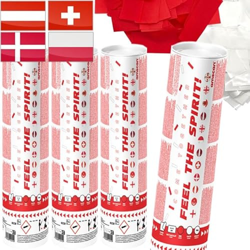 4 x Konfetti-Kanonen für * ÖSTERREICH * | Länder Konfetti Regen zur Fußball EM 2024 | 2-3m Effekthöhe, 28cm Party Popper mit Papierkonfetti | Shooter Konfettikanone (Österreich)