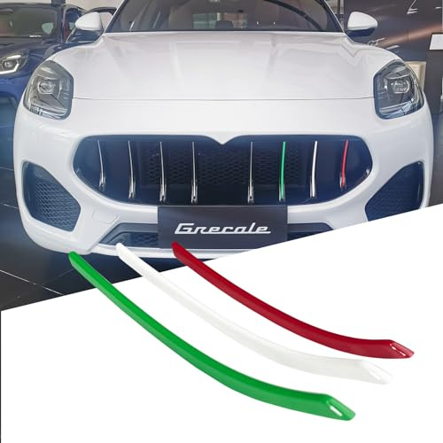 JUNMEI Car front grille decorative strip cover with Italian flag three color front grille mesh decorative strip cover, compatible with Maserati Grecale 2022 2023 (Green,White,Red 3/Pcs)