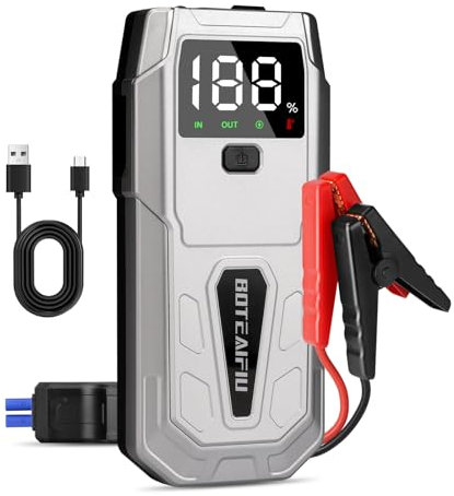 Arrancador de Coches 5000A Arrancador de Baterias de Coche 12V con Pantalla LCD Jump Starter con para Gasolina o 9.5L Diesel luz LED Carga Rápida