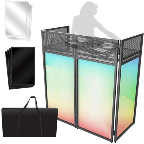 Faltbare DJ-Event-Fassaden-Flachtischstation, tragbare, verstellbare DJ-Bildschirm-Fassadenkabine,40 * 40 * 20 Zoll flache DJ-Event-Tischplatte mit weißem und schwarzem Stoff/Metallrahmen/gepolsterter