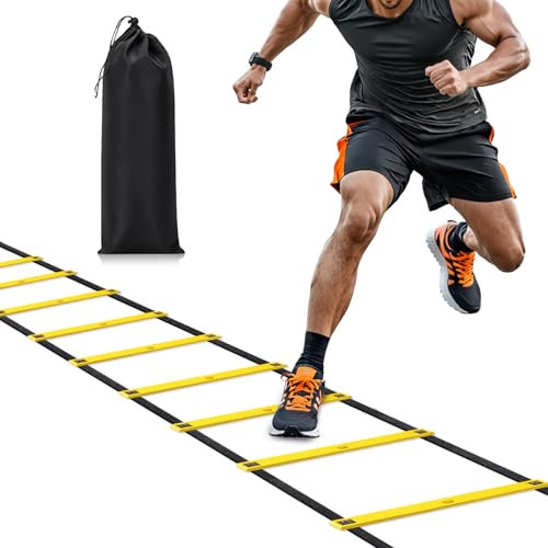 Dimples Excel Agility Leiter, 12 Sprossen, 6 m Geschwindigkeitstrainingsleiter (gelb)