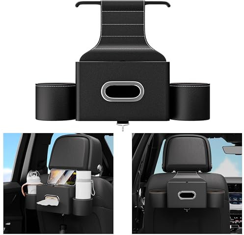 Yamlten Neu auto organizer Auto Rücksitz Multifunktions-Organisator mit Getränkehalter, Tissue-Halter, Kopfstütze Haken für Kinder und Erwachsene, Auto-Reise-Zubehör mit Halterung für Handy,schwarz