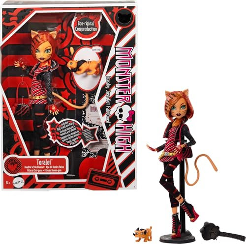 Monster High Boo-riginal Creeproduction Poupée Toralei, reproduction en version de collection avec socle de présentation, journal intime et tigre à dents de sabre Sweet Fangs, HYV91