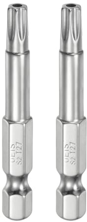 QUARKZMAN T27 Bit de Seguridad Torx 1/4 Vástago Hexagonal 2 Largo 2Pcs | Acero S2 Magnético Resistentes a Manipulaciones Puntas de Estrella Destornillador Torx con Agujero de Conductor