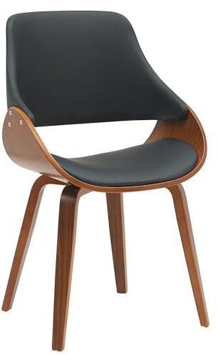 CLP Esszimmerstuhl gepolstert mit Rückenlehne Vangale, Design-Stuhl Gestell aus Bugholz, moderner Schalenstuhl für Wohnzimmer Farbe walnuss/schwarz Material Kunstleder