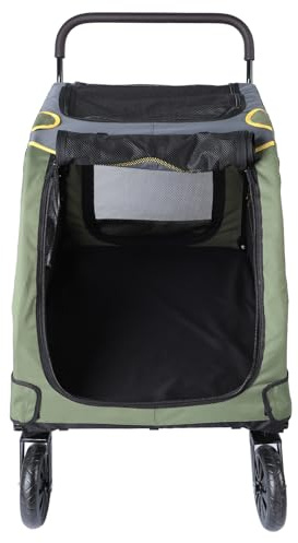 Großer Hundewagen, Zusammenklappbarer Hundewagen, Stabiler Rahmen, Atmungsaktives Fenster, 80 Kg Tragfähigkeit für den Außenbereich (GREEN)