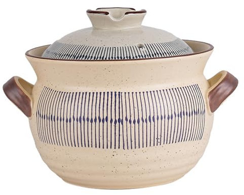 Yiustldd Casseruola di Terracotta, Pentola Calda in Ceramica Giapponese Donabe con Coperchio, Piccola Pentola Rotonda di Terracotta per Cuocere Le Tagliatelle in Umido,3L