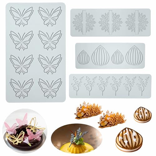 4 Stück Spitze Silikonform, Silikon Backform Kuchen Deko Form DIY Silikon-Fondant-Spitzenmatte Silikonformen Verdicken Spitze Matte Spitzenform für Backen Torten Kuchendekoration