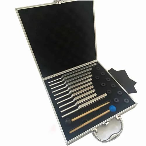 NEWFUN Stimmgabel,Stimmgabel Neurologie,10er Set mit Sockel + 2 Silikonhämmer und Reinigungstücher für Klangtherapie Gewichtete Stimmgabel Geeignet für Meditation, Anti-Kompression