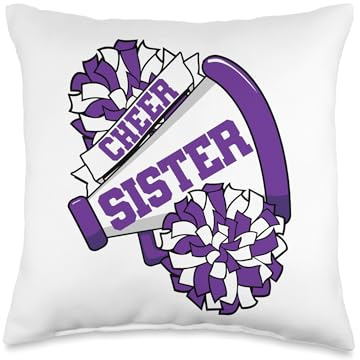 Cheer Sister with Megaphone and Pom Poms Purple Throw Pillow