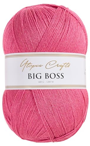 Utopia Crafts Big Boss Acrylwolle 400g 1200m – Strick- & Häkelgarn, weich, maschinenwaschbar, Oeko-Tex zertifiziert, für Pullover, Decken, Schals & Mützen (Rosé)