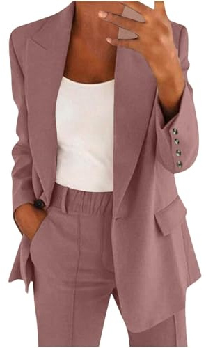 Generico Tailleur Donna da Cerimonia Taglie Forti Elegante Tailleur Pantalone da Donna Leggeri e Lavoro Suit con Risvolto Giacche da Abito Blazer Eleganti con Completo Pantalone/Gonna