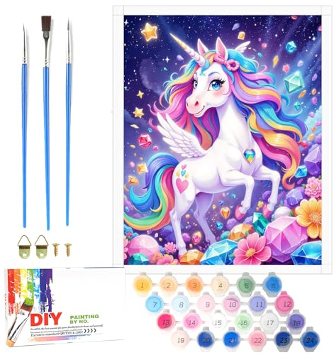 Nilnewuh Einhorn Malen Nach Zahlen für Kinder ab 6 Jahre, Junior und Erwachsene Anfänger, 40x50cm Großes DIY Gemälde Bastelset mit Leinwand Pinseln Acrylfarben, Painting Kit für Mädchen Geschenke