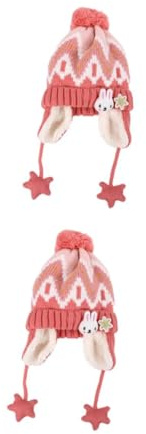 WOFASHPURET 2 Sätze Babymütze Schal Peaky Muffs Winter Kindermütze Kleinkind Neugeborenes Für Pelzohren Und Cartoon Kreisschal Acryl Rosa 2 Stücke * 2