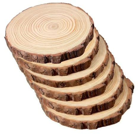 JIEHIN 6 Stück runde Holzscheiben 20-23 cm Durchmesser, 2 cm dicke unlackierte Baumscheiben, Natur Holzkreise Holz Log Scheiben für Kunstprojekte, Weihnachtsschmuck und Bastelarbeiten