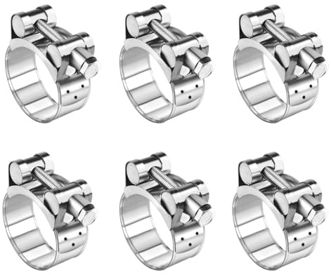 Collier Serrage Inox: 6 Pièces 40-43mm, Colliers de Serrage À Boulon Articulé, Collier de Tuyau D'Échappement Réglable, Résistant À La Chaleur pour Moto