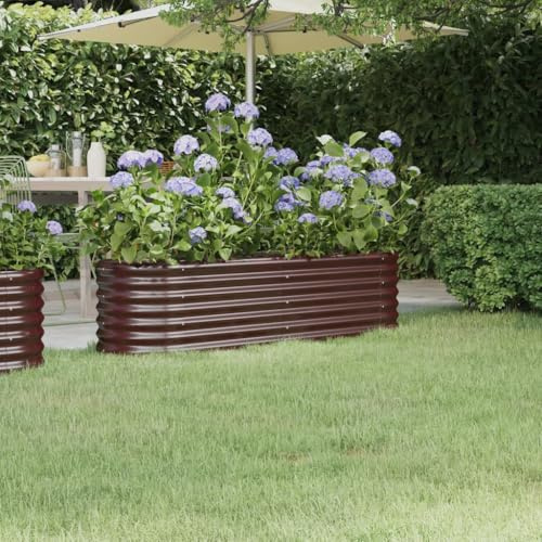 HaoChrymec Hochbeet with Pulverbeschichteter Stahl, Pflanzkübel Metall, Hochbeete für Garten, Hofgarten Hochbeet, Hoch Beet Garten, Balkon Pflanzkasten Balkon, Braun, 152x40x36 cm