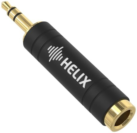 Helix Five Headphone Adapter – 6.35mm to 3.5mm Adapter - Stereo Jack Converter - Gold-Plated 1/4 to Mini Jack Adapter for Headphones, Amps, Mixers, Instruments, Audio Devices (Single)